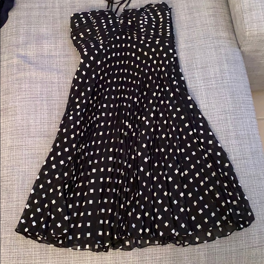 Black and white pleated Halter dress